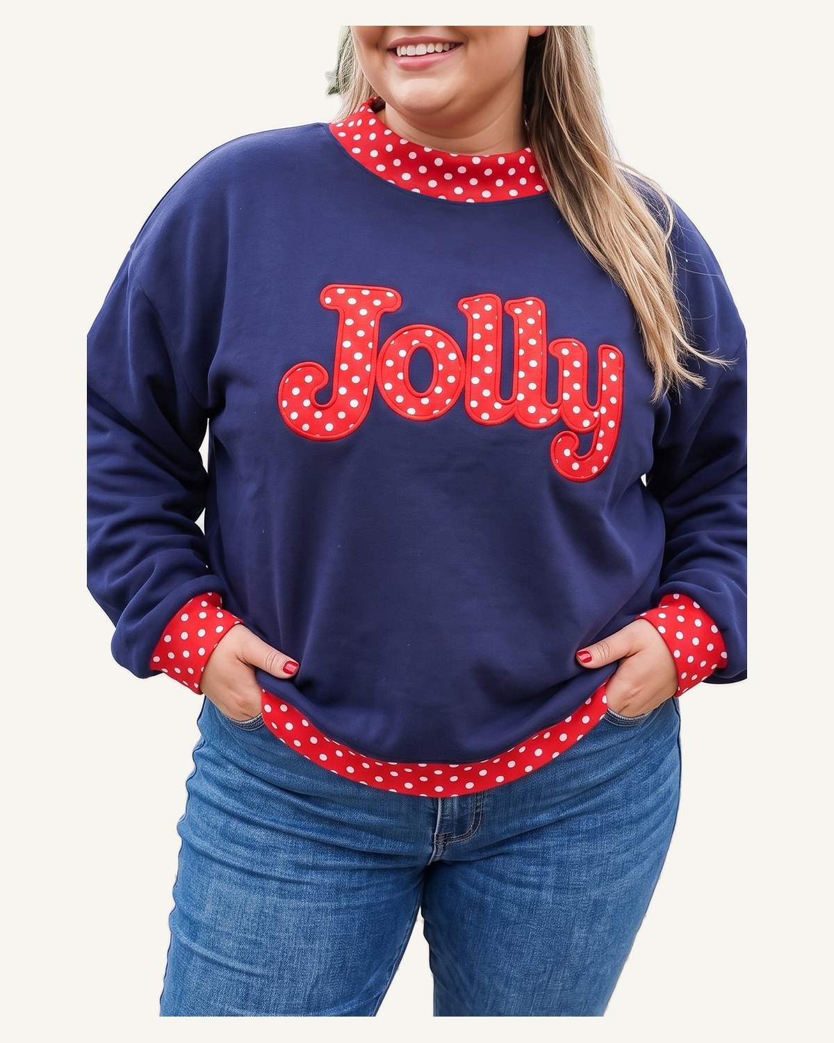 Dirty blue Casual Polka Dot Patchwork Letter Graphic Plus Size Sweatshirt PREORDER ETA 3 WEEKS — original photograph, ivory studio, 4:5
