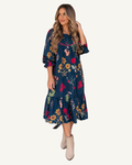 Blue Floral Print  Midi Dress PREORDER ETA 3 WEEKS — original model and garment, ivory studio, 4:5