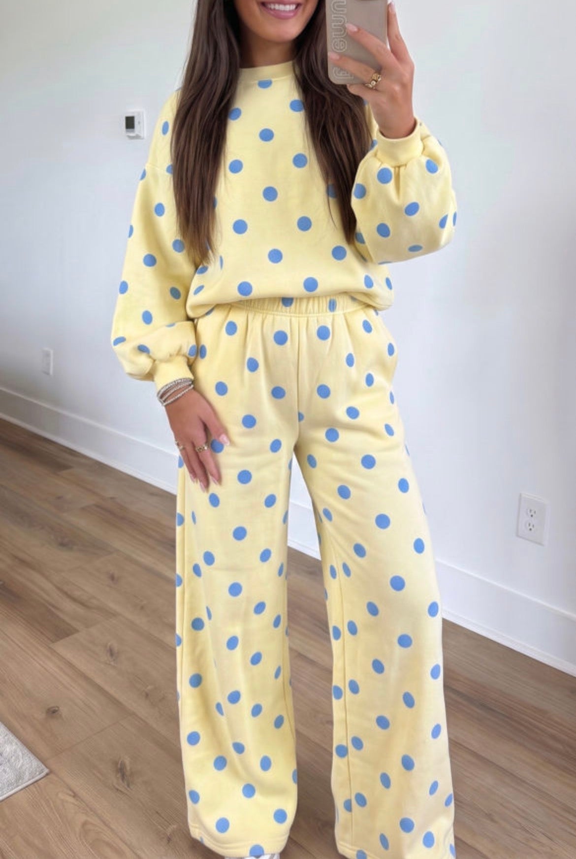 Yellow Polka Dot Puff Sleeve Top & Wide Leg Pants Set PREORDER ETA 3 WEEKS